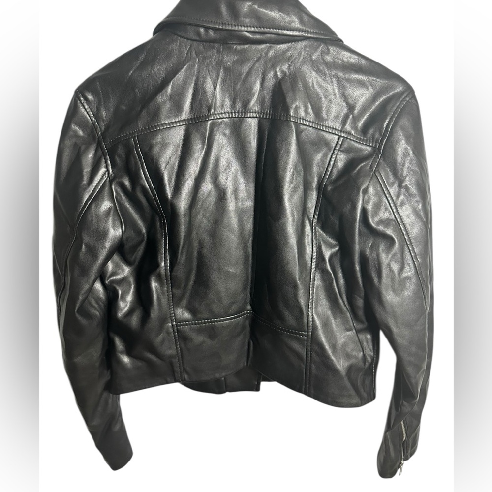 H&M Divided Black Faux Leather Biker Jacket Moto 12 L Zip - Picture 2 of 5